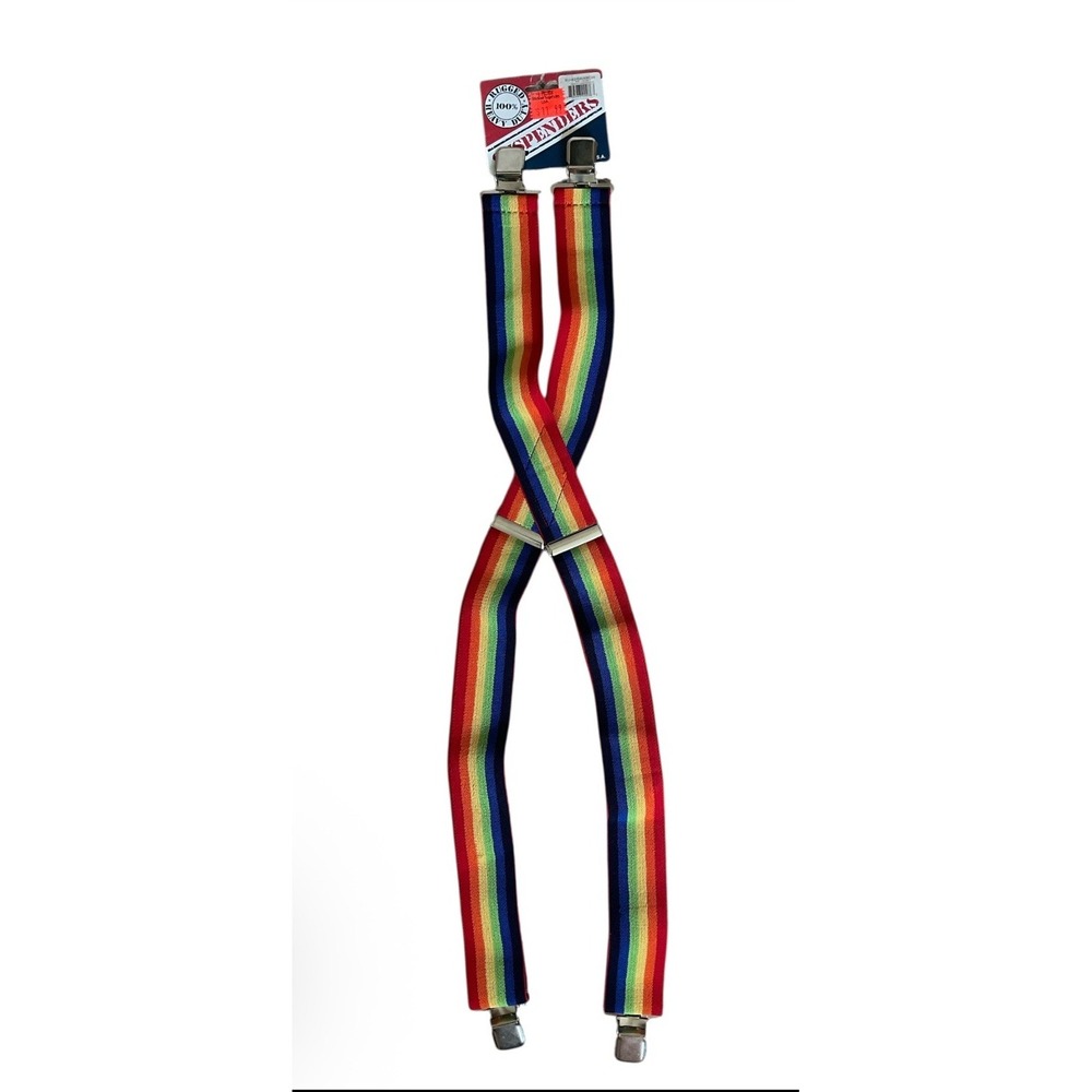 Rainbow Suspenders Adjustable Clip On USA Halloween Costume Clown Mork NWT